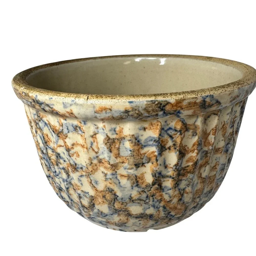 Red Wing Spongeware Crock Bowl 7” Decorative Ribbed Stoneware Speckled Vtg B - Picture 4 of 12